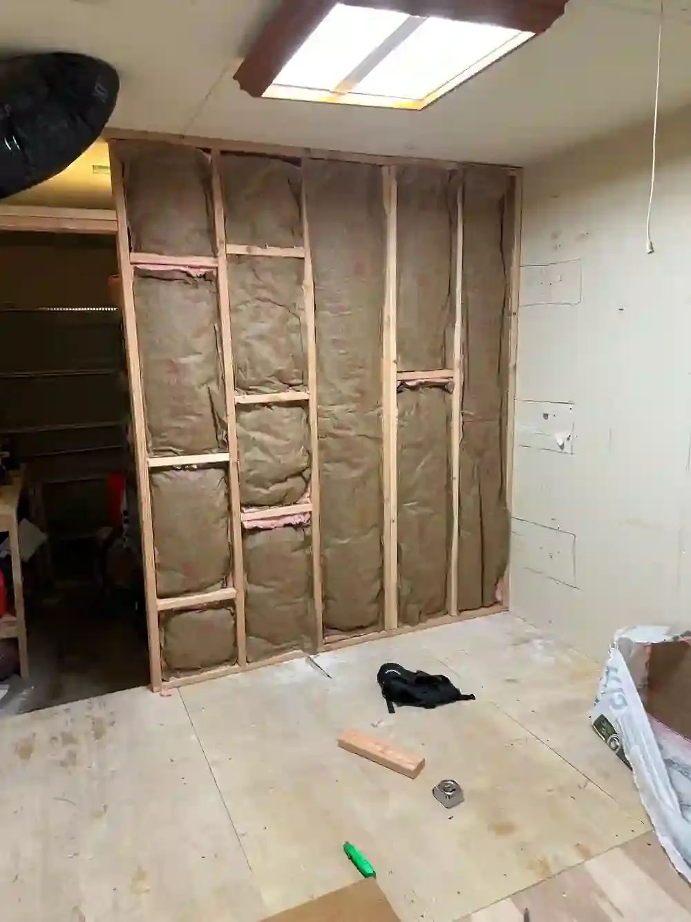 Open framed wall during a small renovation